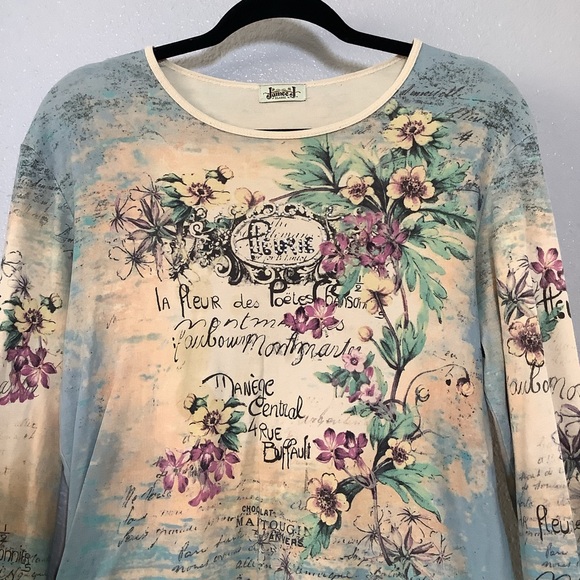 Vintage Y2K Fairy Grunge Art Nouveau Artsy Boho Floral 3/4 Sleeve Top XL Spring - Picture 2 of 6